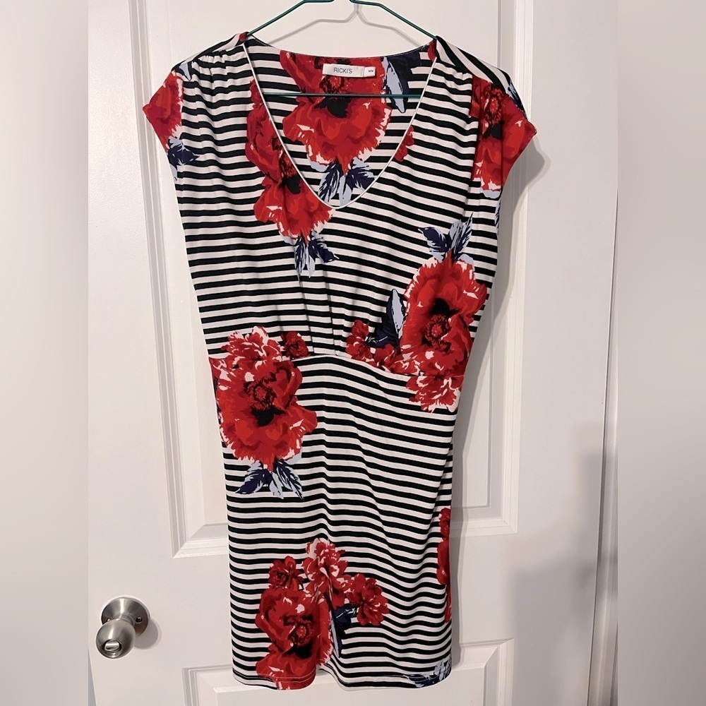 Floral Striped Top - Red and Black